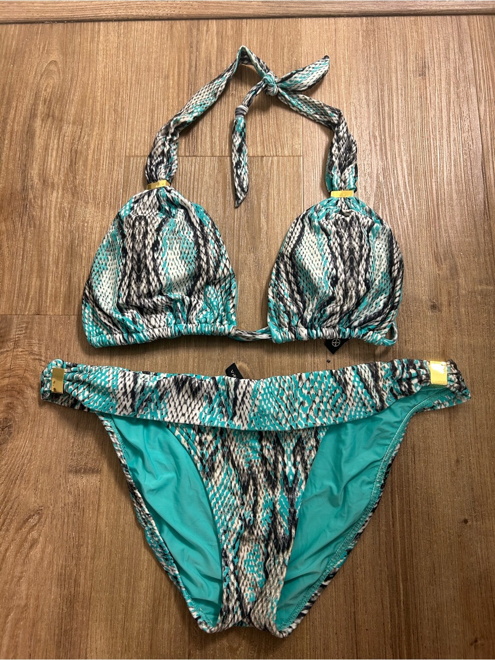 Vix Women’s Turquoise Snake-Print Halter Bikini